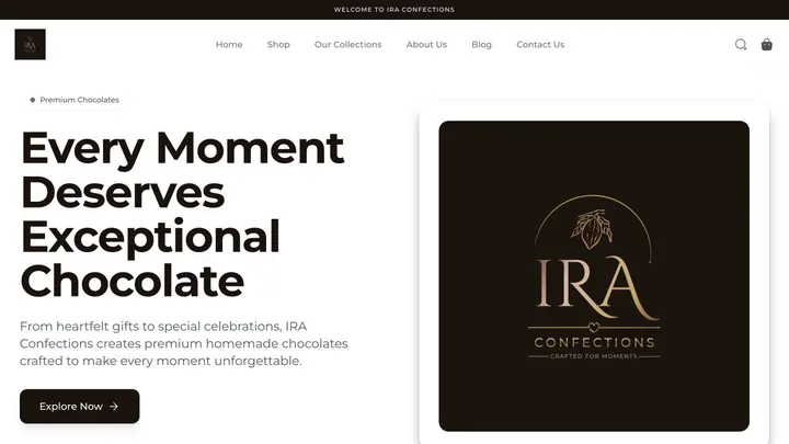 Iraconfections storefront built with Zalient Shop