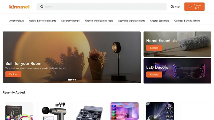 Kinnmel storefront built with Zalient Shop