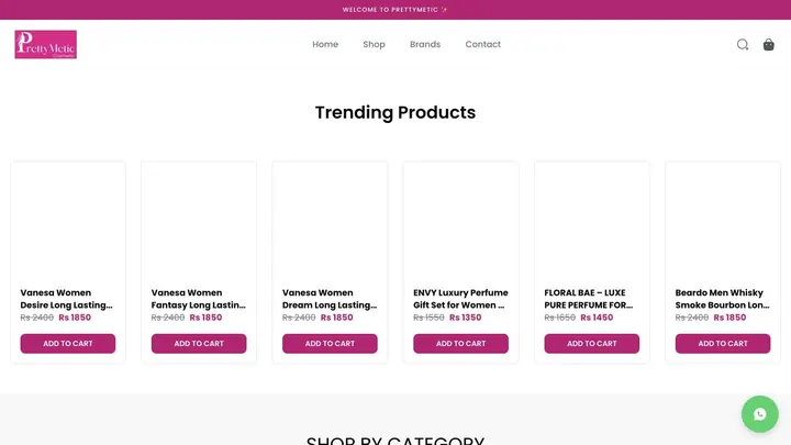 PrettyMetic storefront built with Zalient Shop