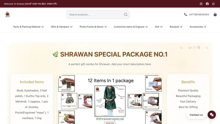 Smaran Gifts storefront built with Zalient Shop